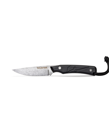 Couteau Wildsteer Troll avec manche noir en tactiprène et lame stonewash, parfait pour le bushcraft, la randonnée et le camping. Couteau Wildsteer Troll avec manche noir en tactiprène et lame stonewash, parfait pour le bushcraft, la randonnée et le camping.