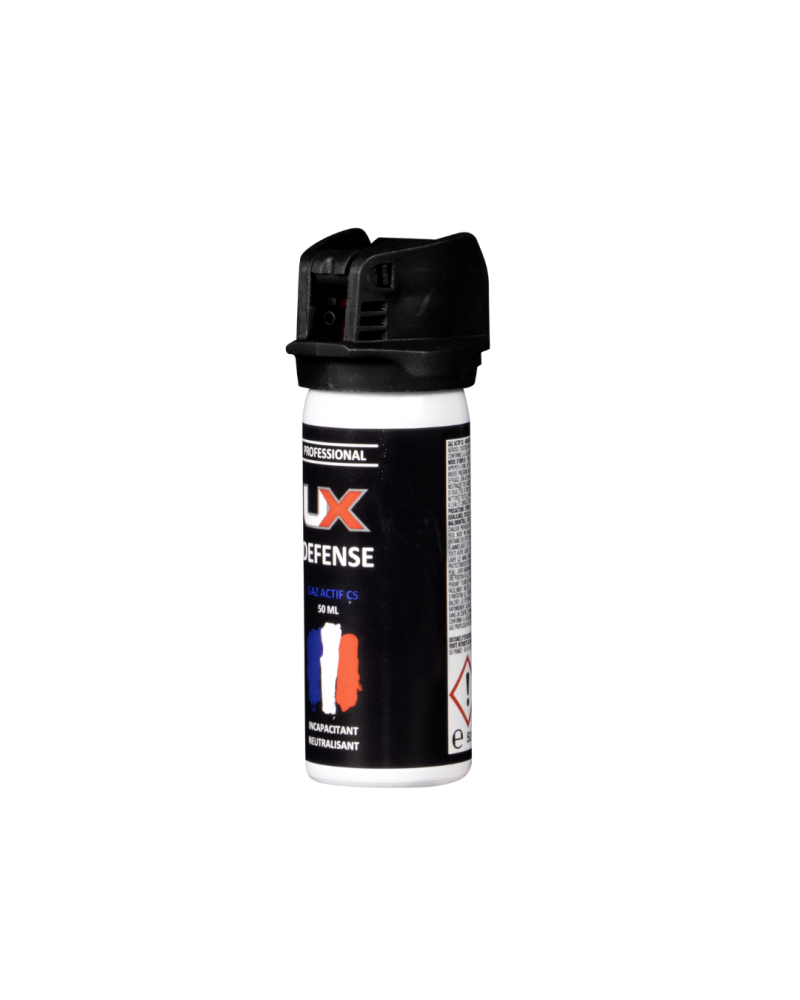 Bombe UX 50 ml gaz CS avec capot de sécurité jet lacrymogène portée 3,5 m pour autodéfense et sécurité