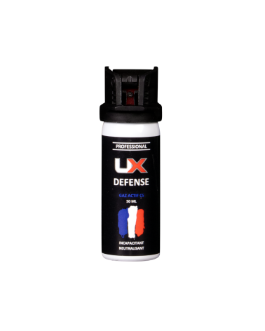 Bombe UX 50 ml gaz CS avec capot de sécurité jet lacrymogène portée 3,5 m pour autodéfense et sécurité