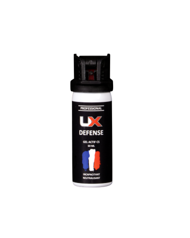 Bombe UX 50 ml gel CS avec capot de sécurité spray gel lacrymogène portée 3,5 m, format compact et précis
