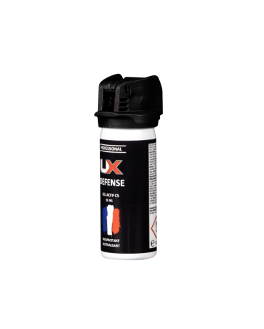Bombe UX 50 ml gel CS avec capot de sécurité spray gel lacrymogène portée 3,5 m, format compact et précis