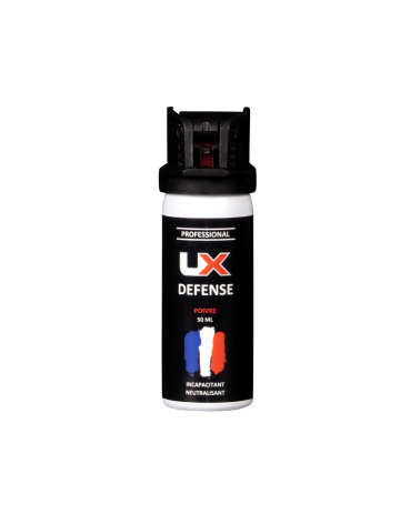 Bombe UX 50 ml gel poivre avec capot de sécurité gel OC portée 3,5 m, format compact et précis pour défense personnelle