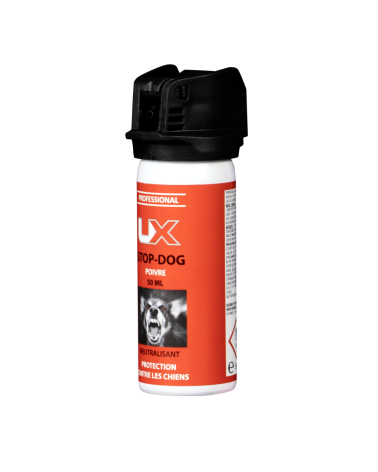 Bombe UX Stop Dog 50 ml gaz poivre OC pour dissuasion canine et protection en extérieur