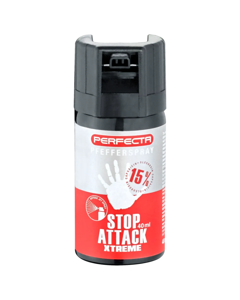 Bombe Perfecta Stop Attack Xtreme 40 ml au gaz poivre 15 % OC – Spray de défense puissant et compact