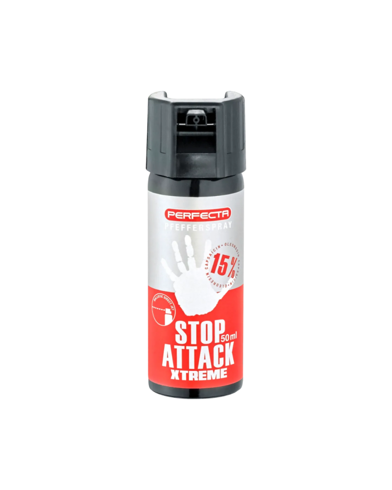 Bombe Perfecta Stop Attack Xtreme 50 ml Gel Poivre 15 % OC – Spray de défense précis et puissant