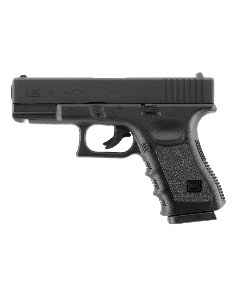 Pistolet Glock 19 6 mm CO2 2 J Noir GLOCK Perfection avec culasse métallique et clé CO2 intégrée