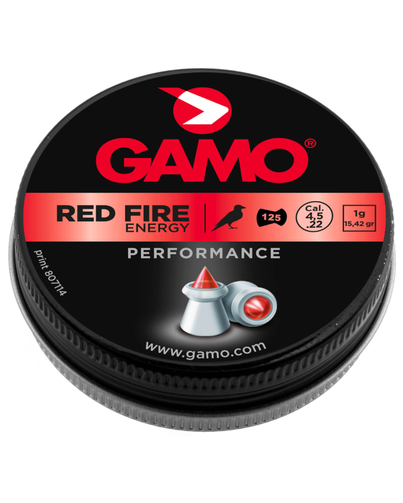 Plombs Red Fire 4,5 mm Gamo, conditionnement 125 pièces, pointe polymère et noyau renforcé pour expansion maximale