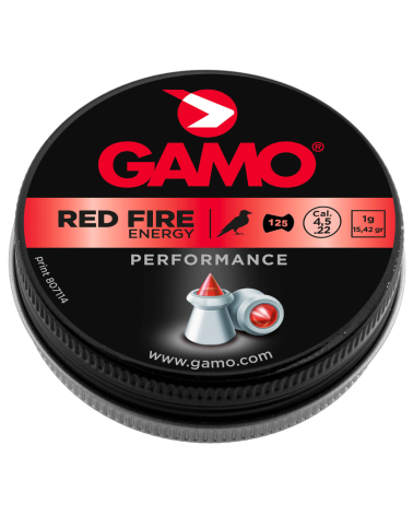 Plombs Red Fire 4,5 mm Gamo, conditionnement 125 pièces, pointe polymère et noyau renforcé pour expansion maximale