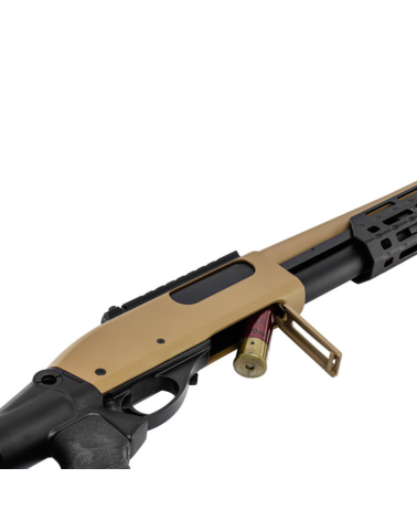 Réplique M870 Gaz Coyote Golden Eagle — fusil pompe airsoft compact avec crosse M4 réglable
