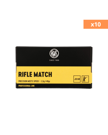 Pack 500 cartouches RWS Rifle Match .22 LR 40 gr 10 boîtes de 50, munitions match pour tir 50 m et 100 m