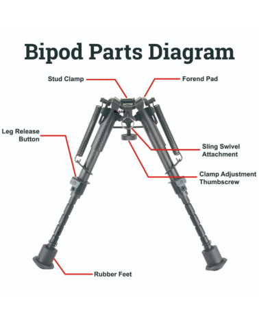 Bipied ROKSTAD 6-9" carbone réglable, léger et stable, avec adaptateur Picatinny et fixation grenadière