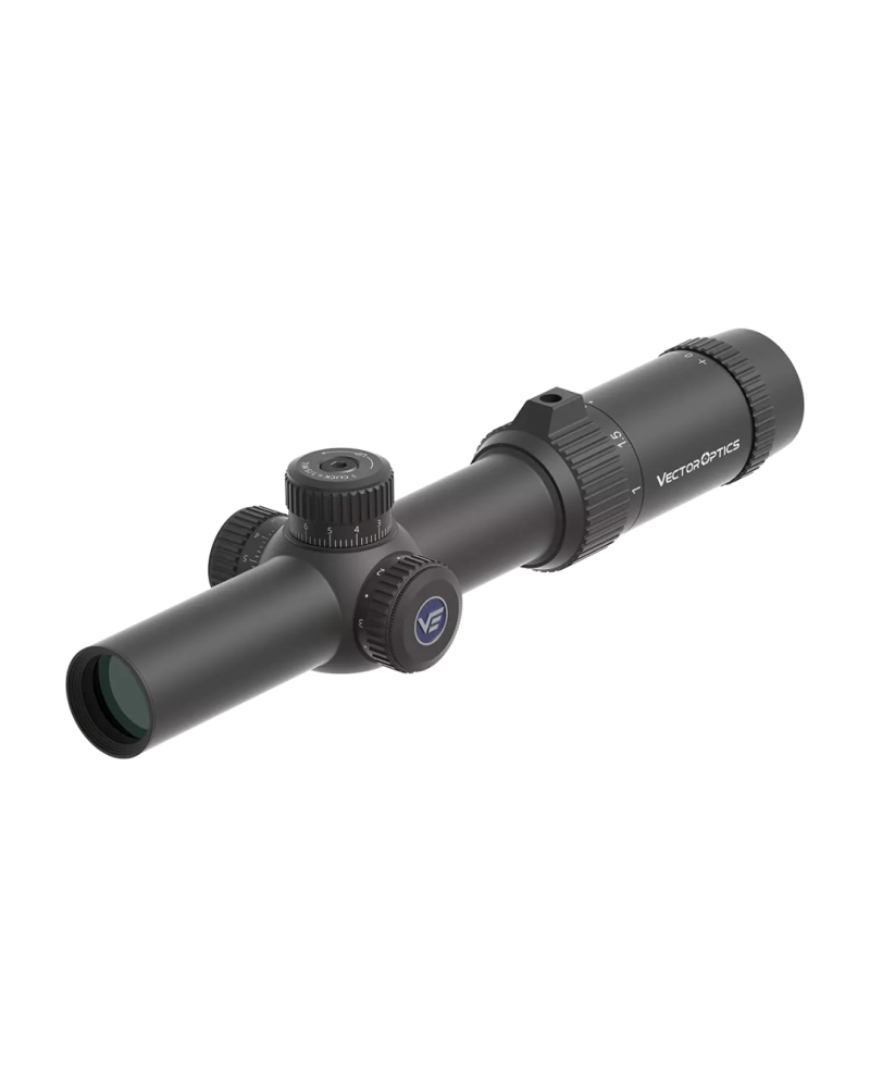 Lunette de tir Vector Optics Forester 1-5x24 SFP LPVO avec réticule G4 à fibre optique et illumination 6 niveaux