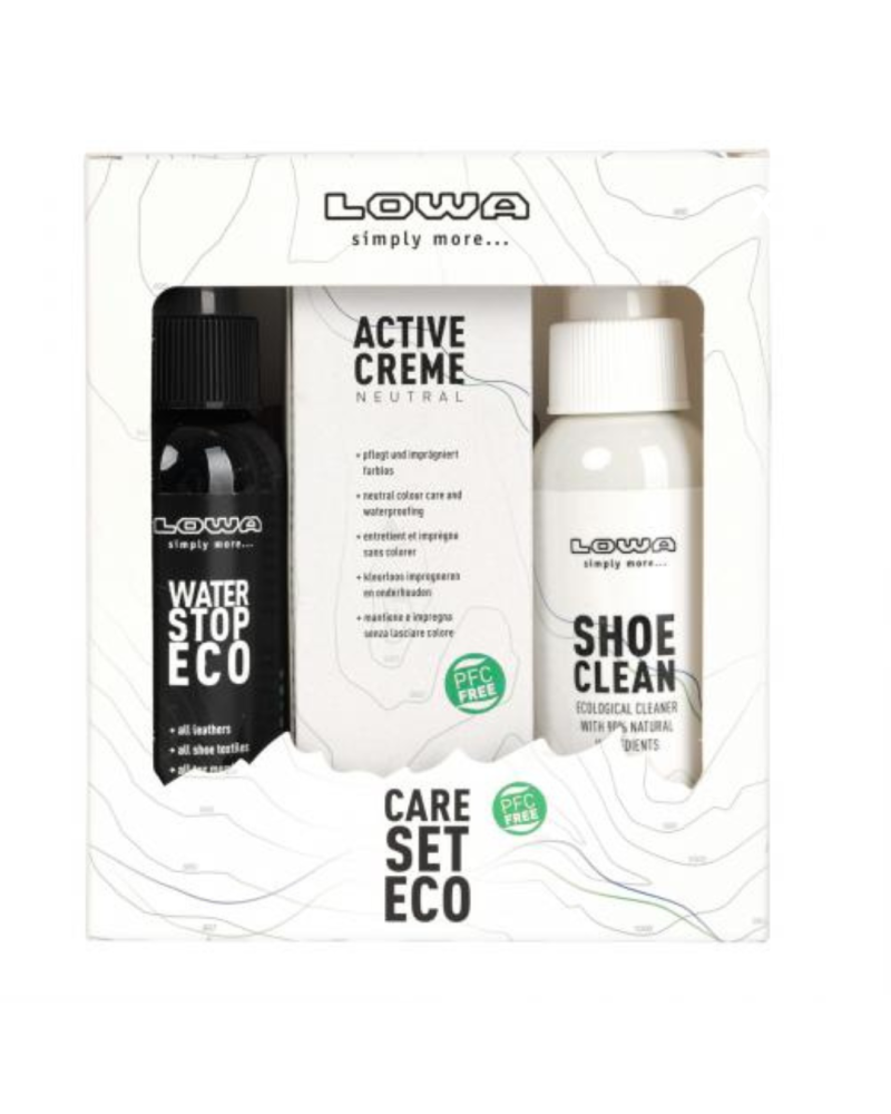 Kit d’entretien Lowa Care Set Neutral avec nettoyant, crème neutre et spray imperméabilisant pour cuir et textile