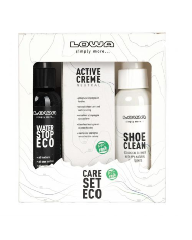 Kit d’entretien Lowa Care Set Neutral avec nettoyant, crème neutre et spray imperméabilisant pour cuir et textile