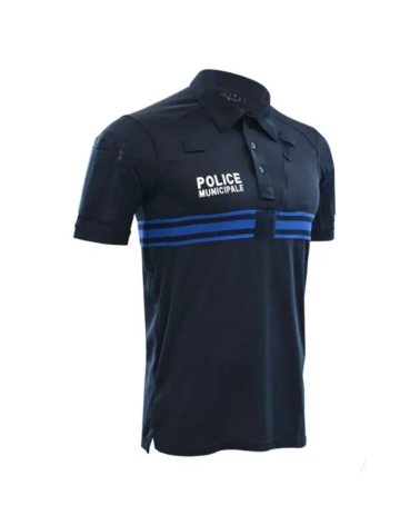 Polo ADN Tactical Operator Cool Max Police Municipale bleu marine avec poches zippées et velcros pour insignes