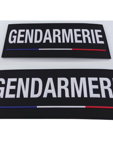 Flap PVC Gendarmerie 28x10 cm Noir bandeau d’identification souple en Rubber haute densité, lettres blanches en relief