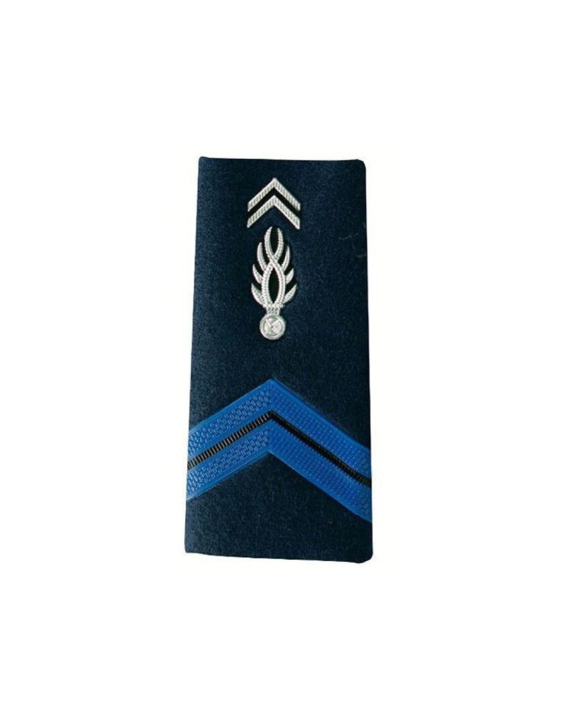 Fourreaux Gendarmerie Brigadier Homme insignes de grade brodés sur fond bleu marine, deux galons argentés