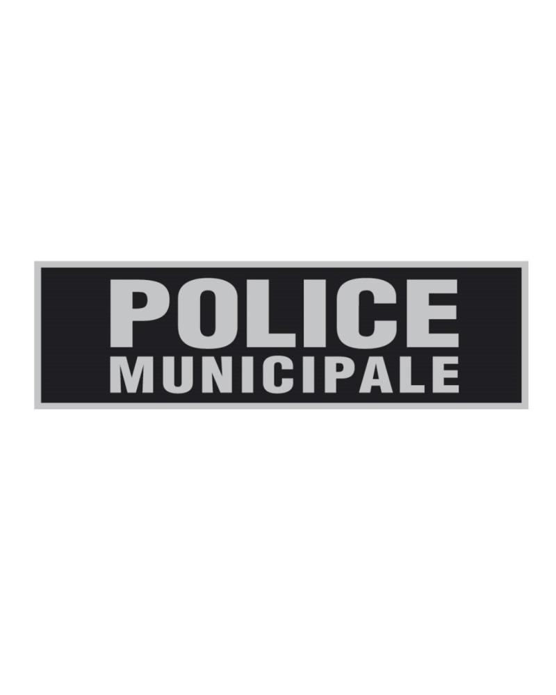 Flap Police Municipale 15.5x4.5cm Noir  bandeau rétro-réfléchissant fond noir, lettres gris réfléchissant, fixation Velcro