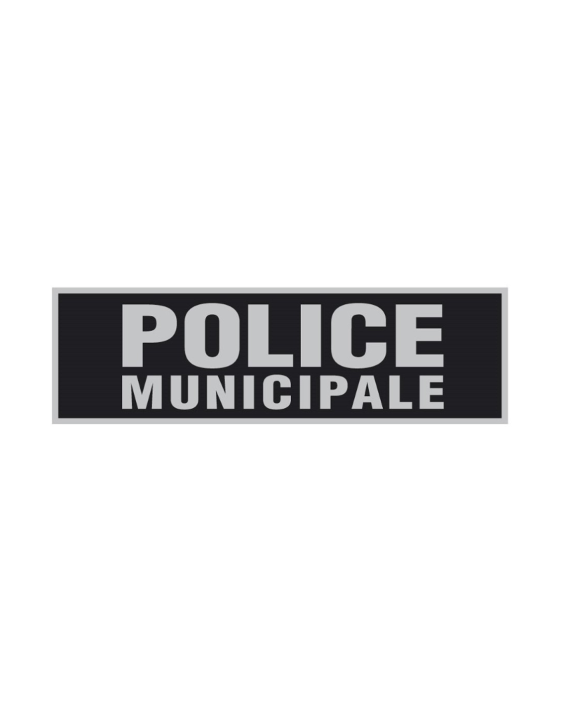 Flap Police Municipale 3x10cm Noir — bandeau rétro-réfléchissant compact, fond noir, lettres gris réfléchissant