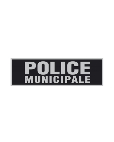 Flap Police Municipale 3x10cm Noir — bandeau rétro-réfléchissant compact, fond noir, lettres gris réfléchissant