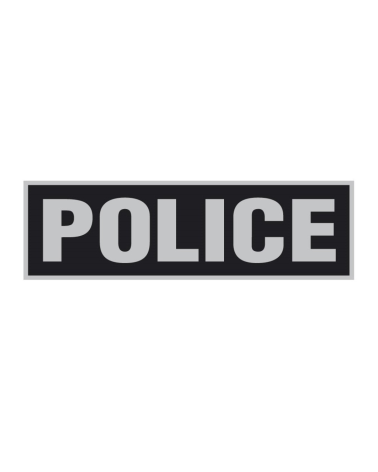 Flap Police 27.5x10.5cm Noir — bandeau rétro-réfléchissant fond noir, lettres gris réfléchissant, fixation Velcro®