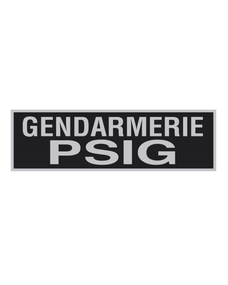 Flap Gendarmerie PSIG 27.5x10.5cm Noir — bandeau rétro-réfléchissant fond noir, lettres gris réfléchissant, fixation Velcro®
