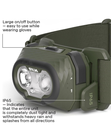 Frontale Discover Hybrid OD — Silva : lampe 500 lumens, étanche IP65, compatible batterie hybride et piles AAA