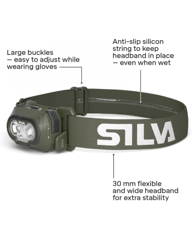 Frontale Discover Hybrid OD — Silva : lampe 500 lumens, étanche IP65, compatible batterie hybride et piles AAA