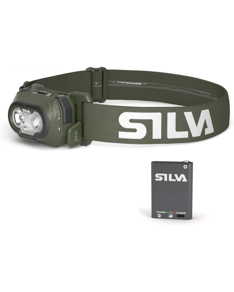 Frontale Discover Hybrid OD — Silva : lampe 500 lumens, étanche IP65, compatible batterie hybride et piles AAA
