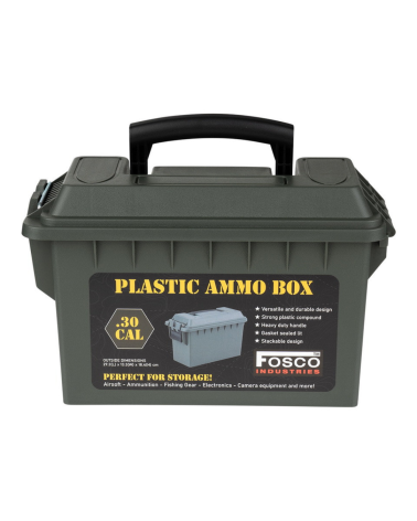 Boîte à munitions Cal.30 plastique vert Fosco Industries — étanche, empilable et résistante