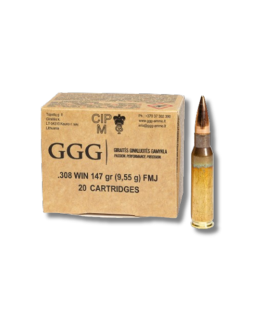 Boîte de 20 cartouches .308WIN 147gr FMJ GGG munition pour tireurs sportifs confirmés