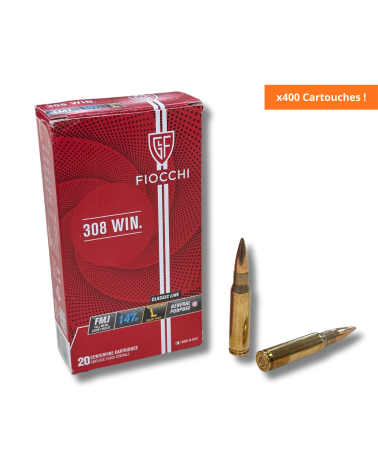 Carton de 400 cartouches .308 WIN FMJ 147 gr Fiocchi conditionnement 20 boîtes de 20 pour tir sur cible