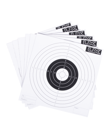 Lot de 100 cibles papier 14 x 14 cm UX — format compact ideal pour entrainement pistolet et carabine