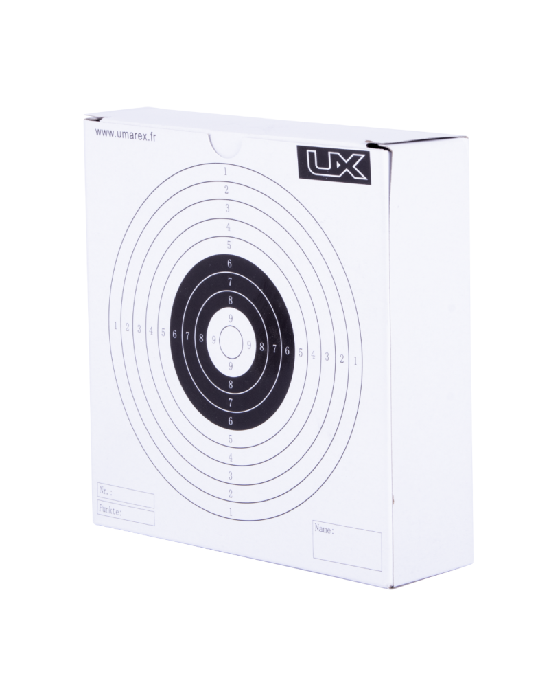 Lot de 100 cibles papier 14 x 14 cm UX — format compact ideal pour entrainement pistolet et carabine