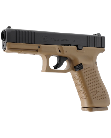 Pistolet Glock 17 Gen5 Coyote T4E cal .43 CO₂ réplique sous licence, finition Coyote, culasse aluminium
