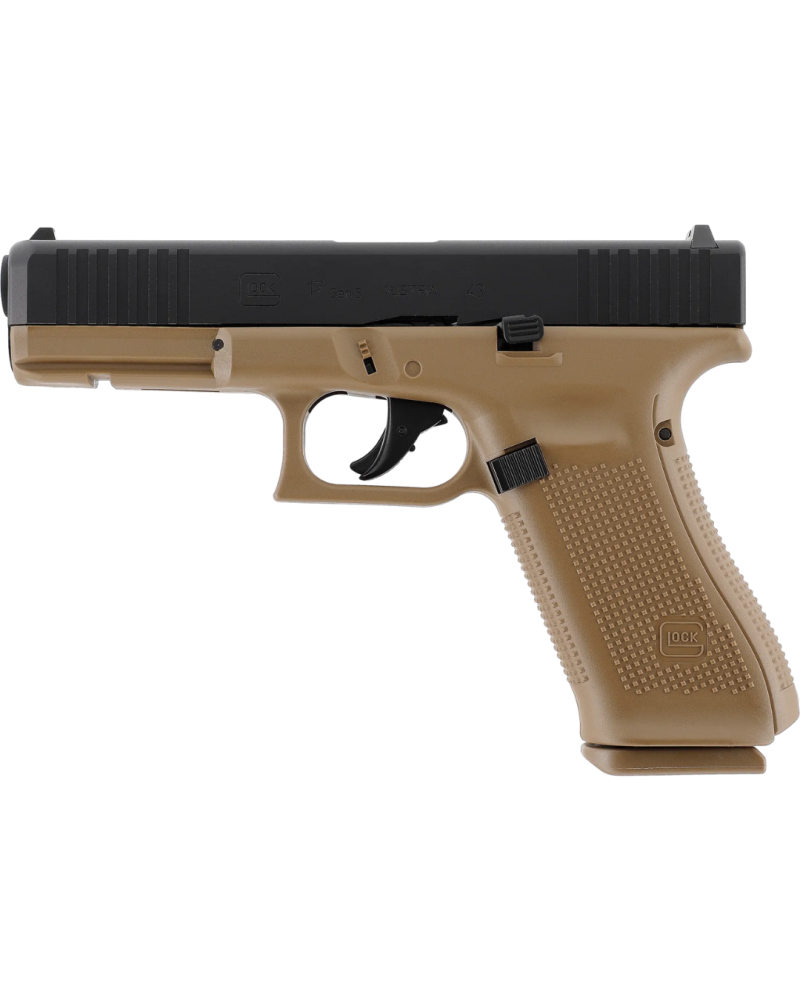 Pistolet Glock 17 Gen5 Coyote T4E cal .43 CO₂ réplique sous licence, finition Coyote, culasse aluminium