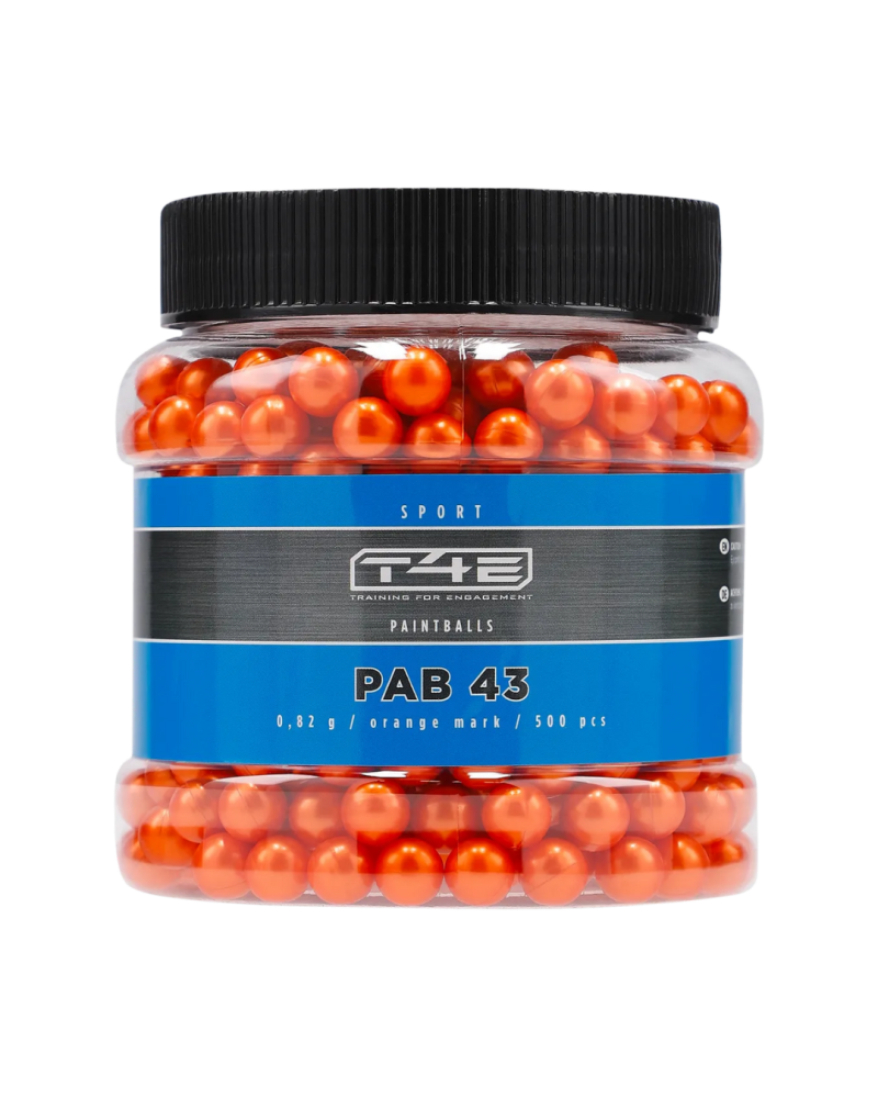 Pack 500 billes Paintball Bio Orange Cal 43 PAB — coque en gélatine biodégradable pour marquage visible et entraînement,
