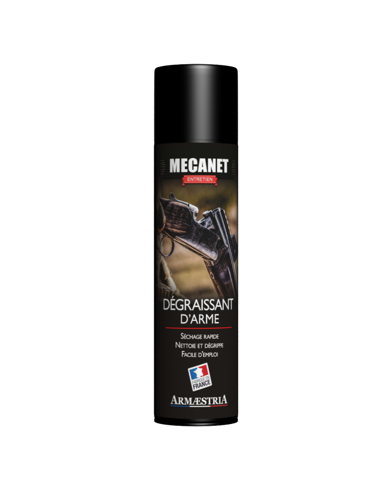 Dégraissant Mecanet Armaestria 250ml — nettoie et dégrippe canons et mécanismes d’armes