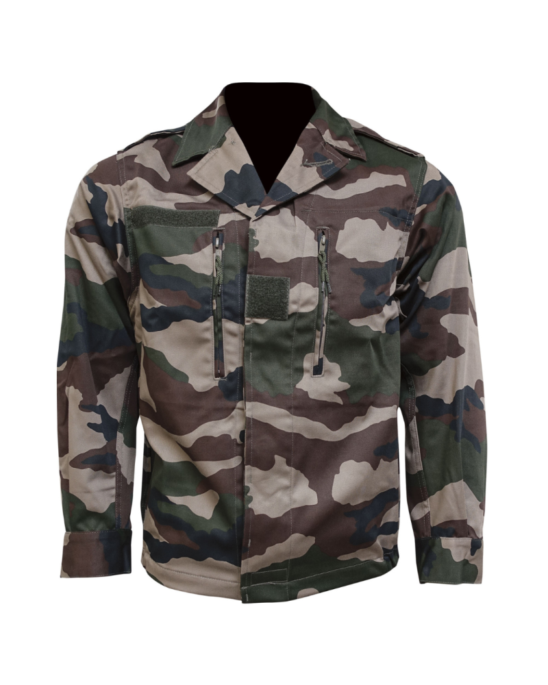 Veste F2 camouflage CE Opex — modèle armée française en tissu satin 265 g/m², résistante, renforcée