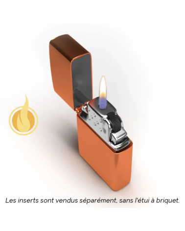 Insert Zippo butane flamme jaune — allumage à pierre, rechargeable au butane, compatible boîtiers Zippo standards