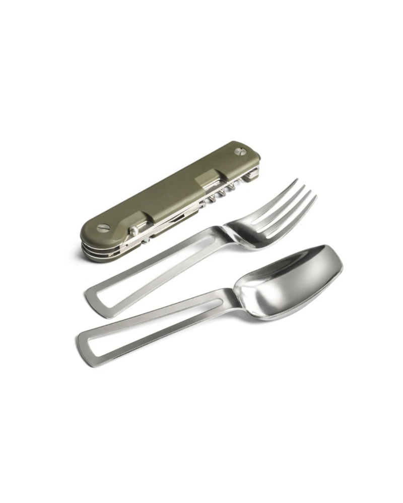 Couteau Bivouac Baroudeur kaki TB Outdoor — lame Liner Lock, ouvre-boites et tire-bouchons, outil polyvalent pour missions