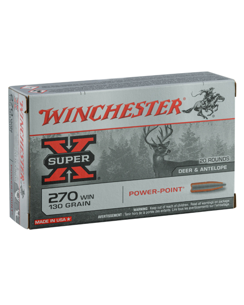Boîte de .270 Win 130 gr x20 Power Point Winchester, cartouche polyvalente pour chasse grand gibier, expansion contrôlée