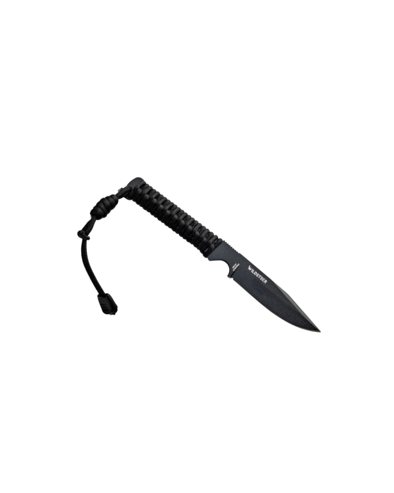 Wild Tech 4 — manche paracorde 550 noire, lame Sandvik 14C28N traitée cryogéniquement, livré avec étui Kydex P.TAC