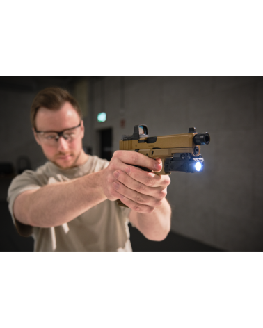 Pistolet Glock 19X MOS BBS 6 mm CO2 1 J Umarex, finition coyote, blowback, filetage M14x1 CCW et plaques MOS