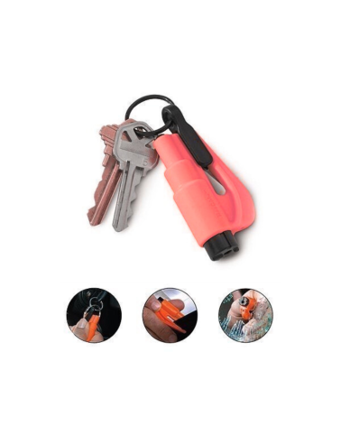 Brise-vitre coupe sangle rouge Resqme — outil compact et léger 2 en 1 pour couper ceinture de sécurité et briser vitre