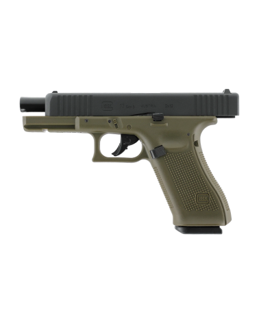 Réplique Umarex Glock 17 Gen5 CO2 BB 4.5 mm Battlefield Green avec culasse métal noire et effet blowback