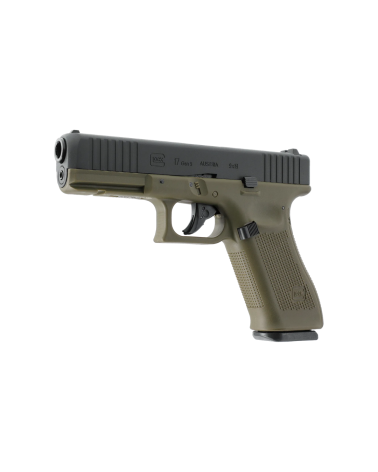 Réplique Umarex Glock 17 Gen5 CO2 BB 4.5 mm Battlefield Green avec culasse métal noire et effet blowback