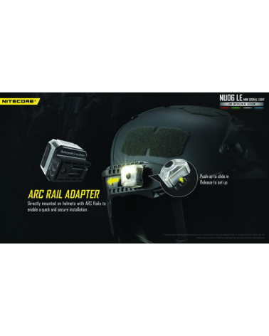 Lampe de position tactique Nitecore NU06LE compacte avec 9 modes lumineux et fixation casque rail ARC ou système MOLLE.