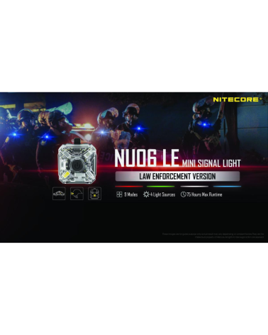 Lampe de position tactique Nitecore NU06LE compacte avec 9 modes lumineux et fixation casque rail ARC ou système MOLLE.