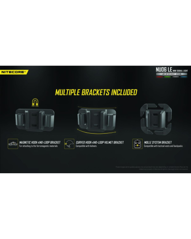 Lampe de position tactique Nitecore NU06LE compacte avec 9 modes lumineux et fixation casque rail ARC ou système MOLLE.